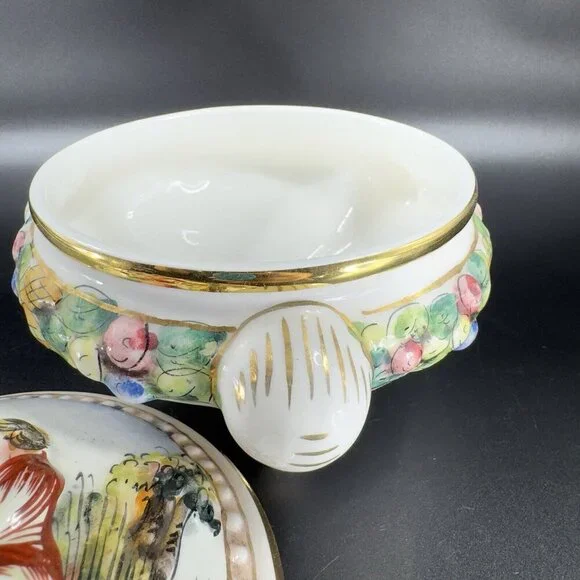 Vintage Capodimonte Italian Pottery Covered Dish Covered Bowl Dish Painted Italy